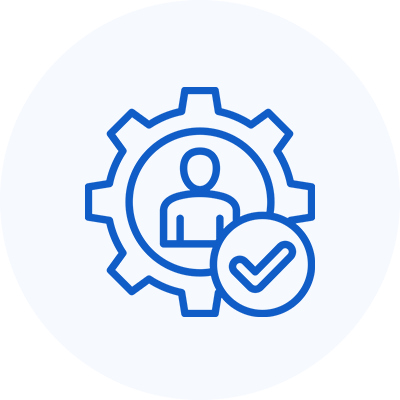 User profile gear icon with checkmark.