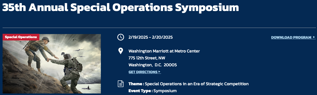 Special Operations Symposium event details and theme.